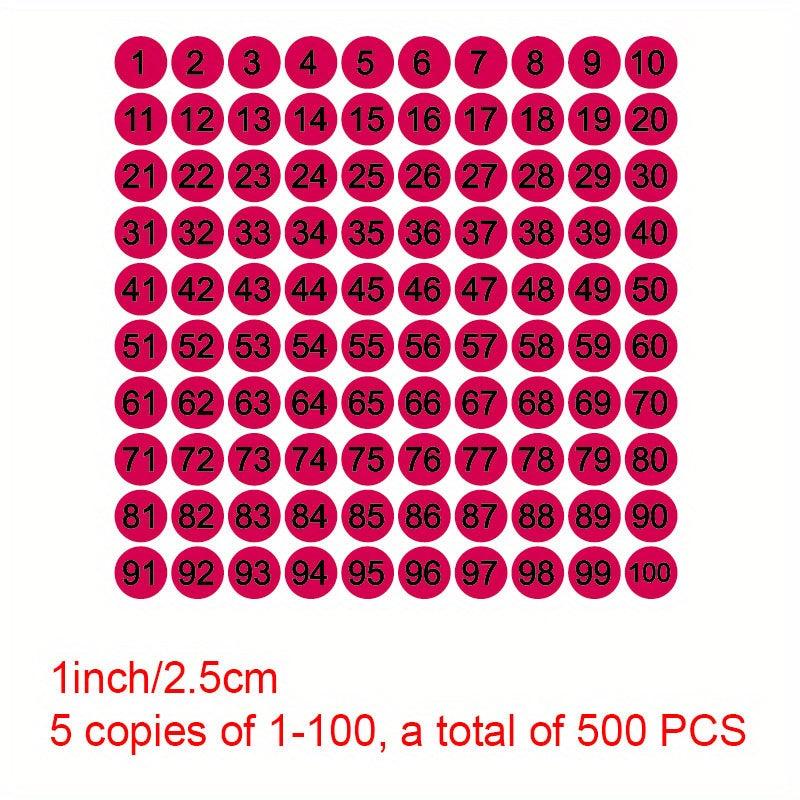 500pcs Pack Number Label 1-100 Round 25MM Marker Pin Control Sticker Sticker