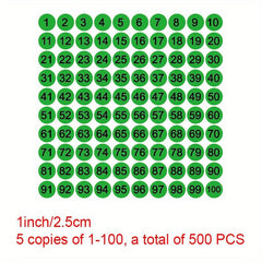 500pcs Pack Number Label 1-100 Round 25MM Marker Pin Control Sticker Sticker