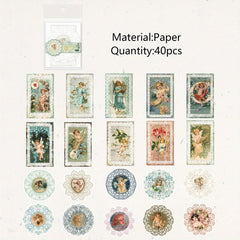 40pcs Retro European Banquet Characters Lace Scrapbooking Material Paper