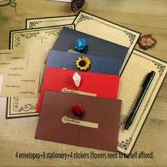 4pcs Retro Letter Paper Set Love Letter Envelope Confession Gift Flowers