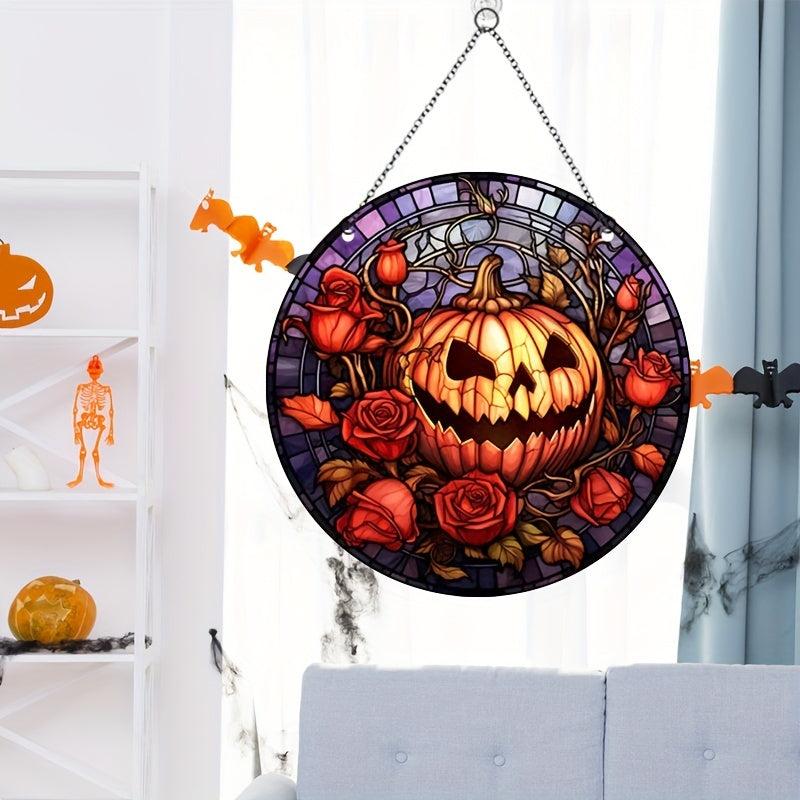 Halloween Acrylic Pumpkin Happy Face Glass Hanging Decoration
