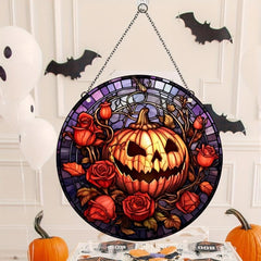 Halloween Acrylic Pumpkin Happy Face Glass Hanging Decoration