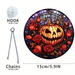 Halloween Acrylic Pumpkin Happy Face Glass Hanging Decoration