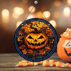 Halloween Acrylic Pumpkin Happy Face Glass Hanging Decoration