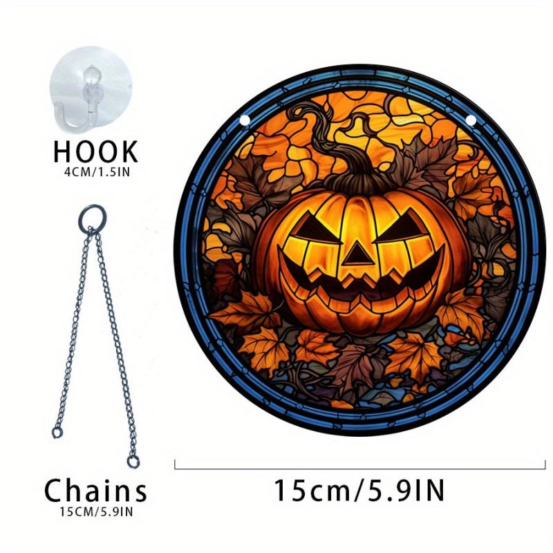 Halloween Acrylic Pumpkin Happy Face Glass Hanging Decoration