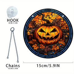 Halloween Acrylic Pumpkin Happy Face Glass Hanging Decoration