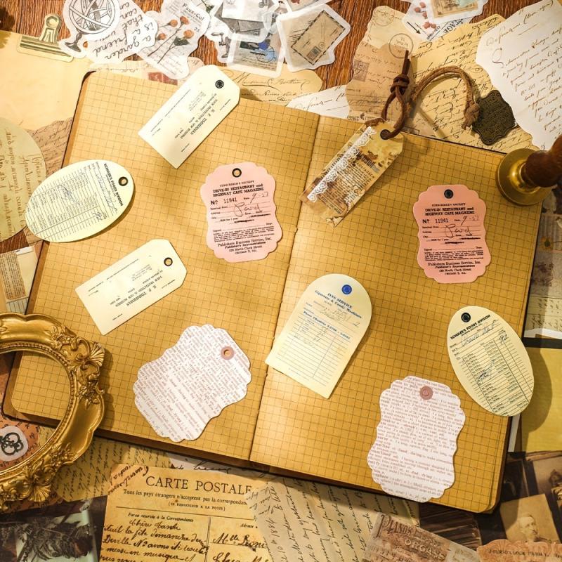 200pcs Vintage Scrapbook Paper & Stickers Set for DIY Journals Planners