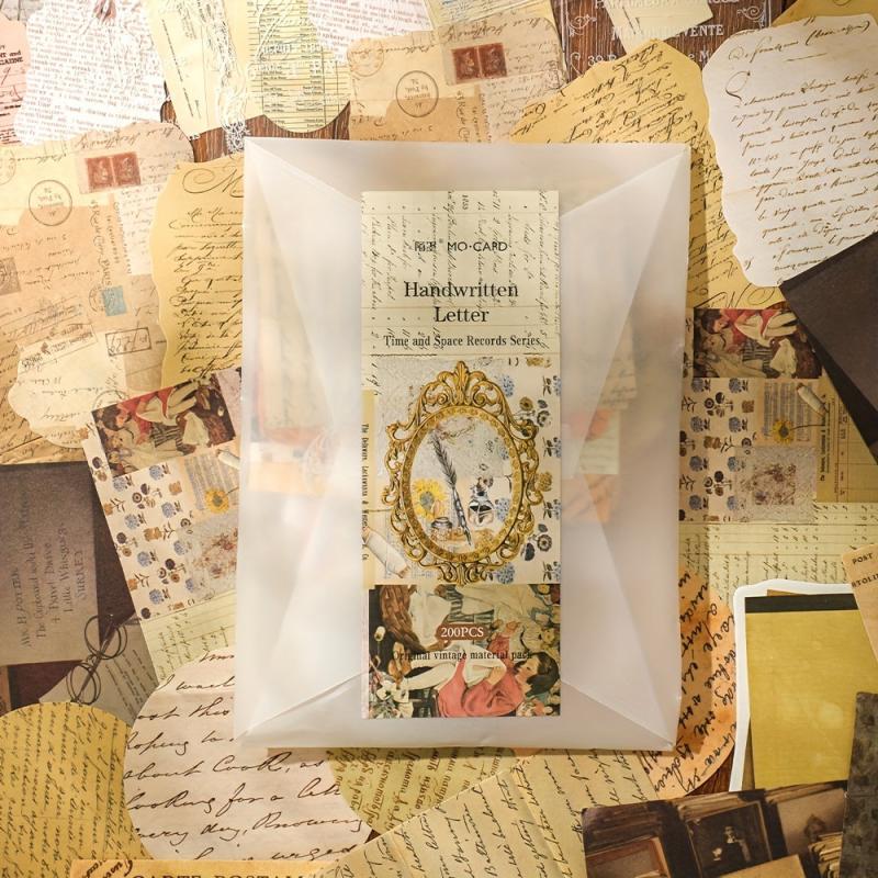 200pcs Vintage Scrapbook Paper & Stickers Set for DIY Journals Planners