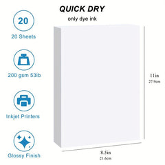 Glossy Photo Paper 21x27cm 20 Sheets 200Gsm
