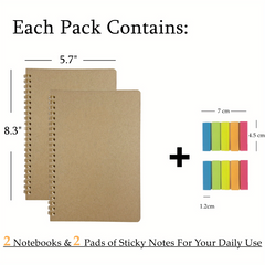 Dot Grid Spiral Notebook 2 Pack 100g A5 Journals Dotted Paper 200 Pages