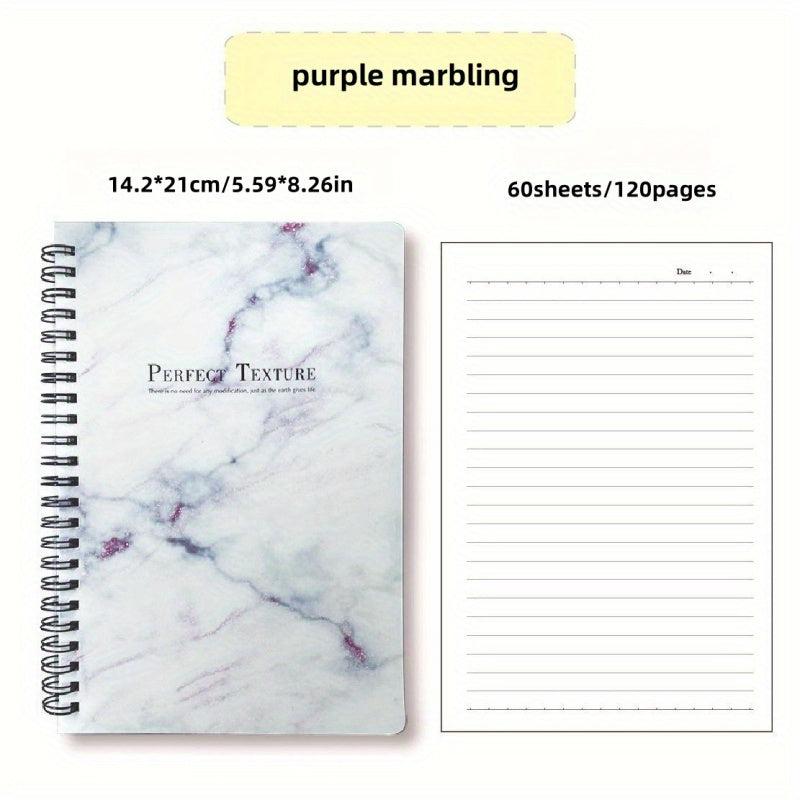 A5 Spiral Notebook Marble Grain Horizontal Line 60 Sheets