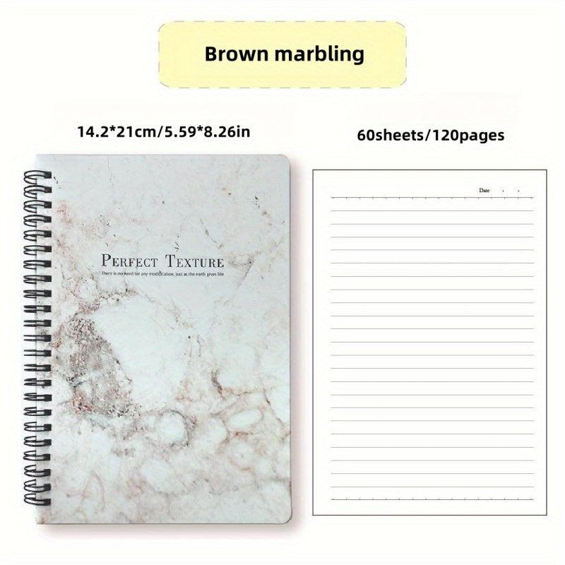 A5 Spiral Notebook Marble Grain Horizontal Line 60 Sheets