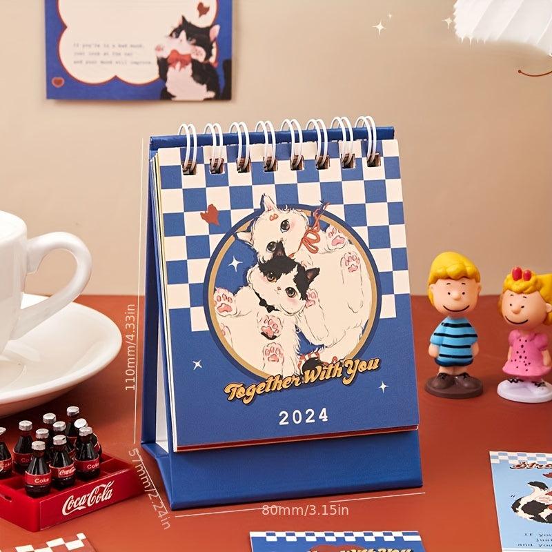 Cat Red Cartoon Mini Desk Calendar Plaid Planner Student Notepad