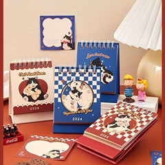 Cat Red Cartoon Mini Desk Calendar Plaid Planner Student Notepad