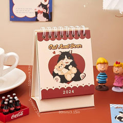 Cat Red Cartoon Mini Desk Calendar Plaid Planner Student Notepad