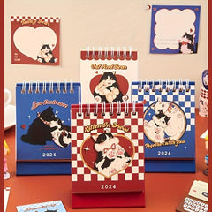 Cat Red Cartoon Mini Desk Calendar Plaid Planner Student Notepad