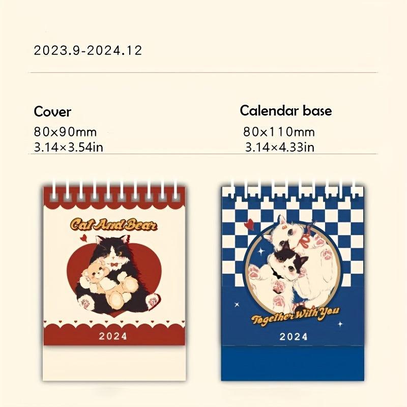 Cat Red Cartoon Mini Desk Calendar Plaid Planner Student Notepad