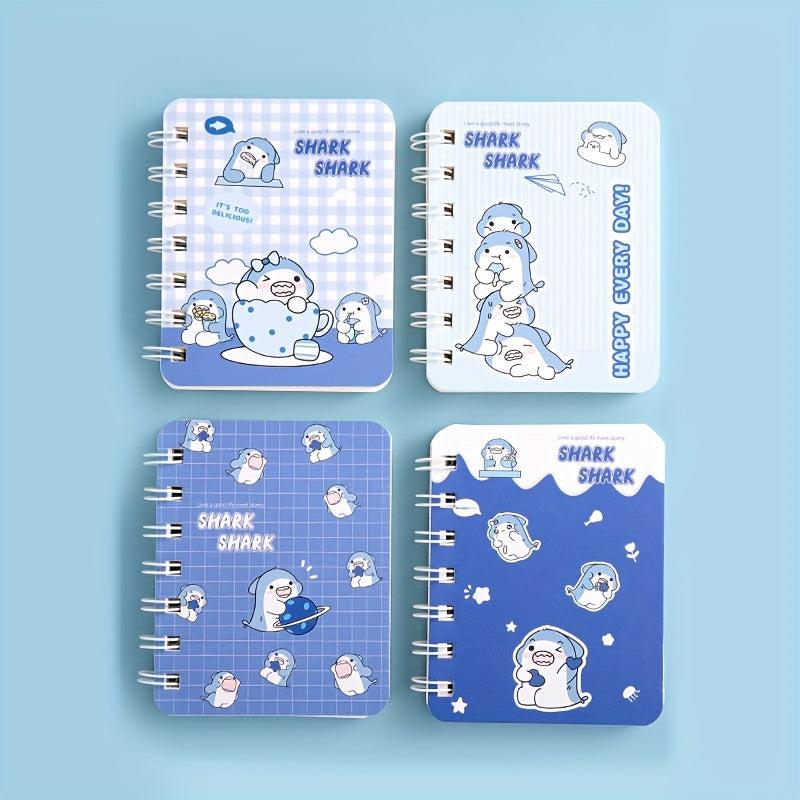 4pcs A7 Mini Coil Book Set 80pg Cartoon Notepad Student Pocket