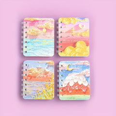 4pcs A7 Mini Coil Book Set 80pg Cartoon Notepad Student Pocket