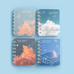 4pcs A7 Mini Coil Book Set 80pg Cartoon Notepad Student Pocket