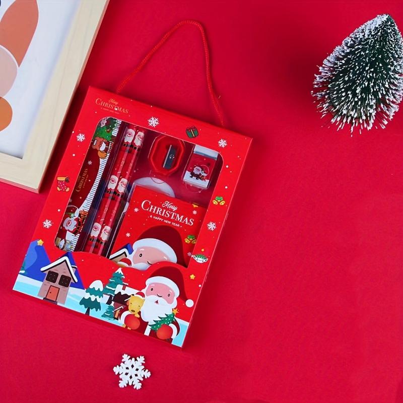 Christmas Stationery Set - 6 Pcs, Ruler, Eraser, Memo Pad, Sharpener, Pencil