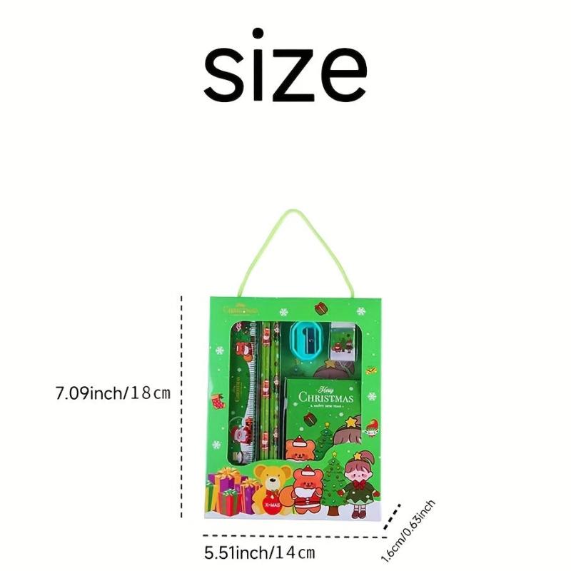 Christmas Stationery Set - 6 Pcs, Ruler, Eraser, Memo Pad, Sharpener, Pencil