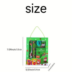 Christmas Stationery Set - 6 Pcs, Ruler, Eraser, Memo Pad, Sharpener, Pencil