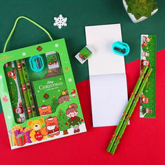 Christmas Stationery Set - 6 Pcs, Ruler, Eraser, Memo Pad, Sharpener, Pencil