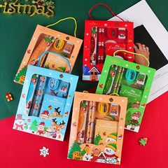 Christmas Stationery Set - 6 Pcs, Ruler, Eraser, Memo Pad, Sharpener, Pencil