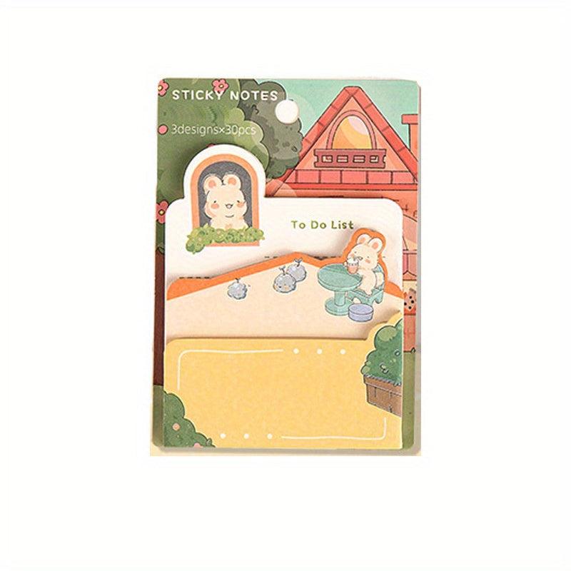 90pcs Cartoon Rabbit Sticky Notes in 3 Sizes for Office and Learning