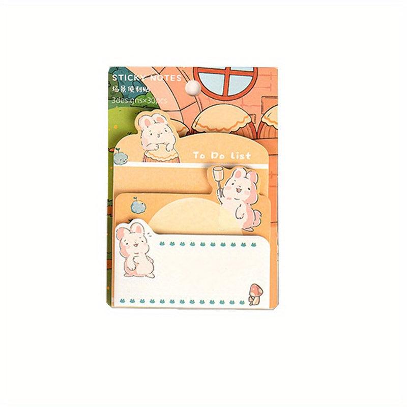 90pcs Cartoon Rabbit Sticky Notes in 3 Sizes for Office and Learning