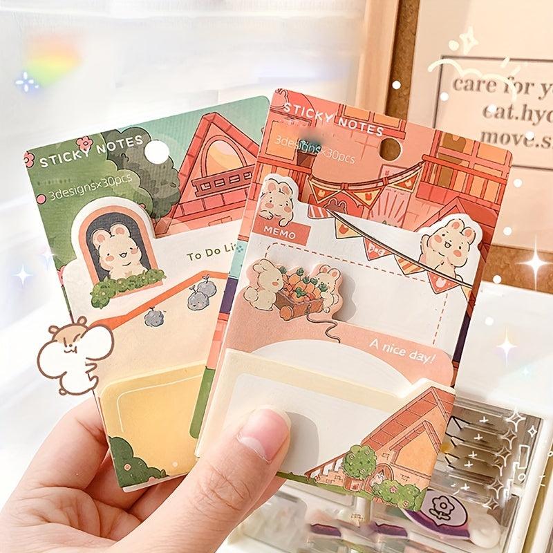 90pcs Cartoon Rabbit Sticky Notes in 3 Sizes for Office and Learning