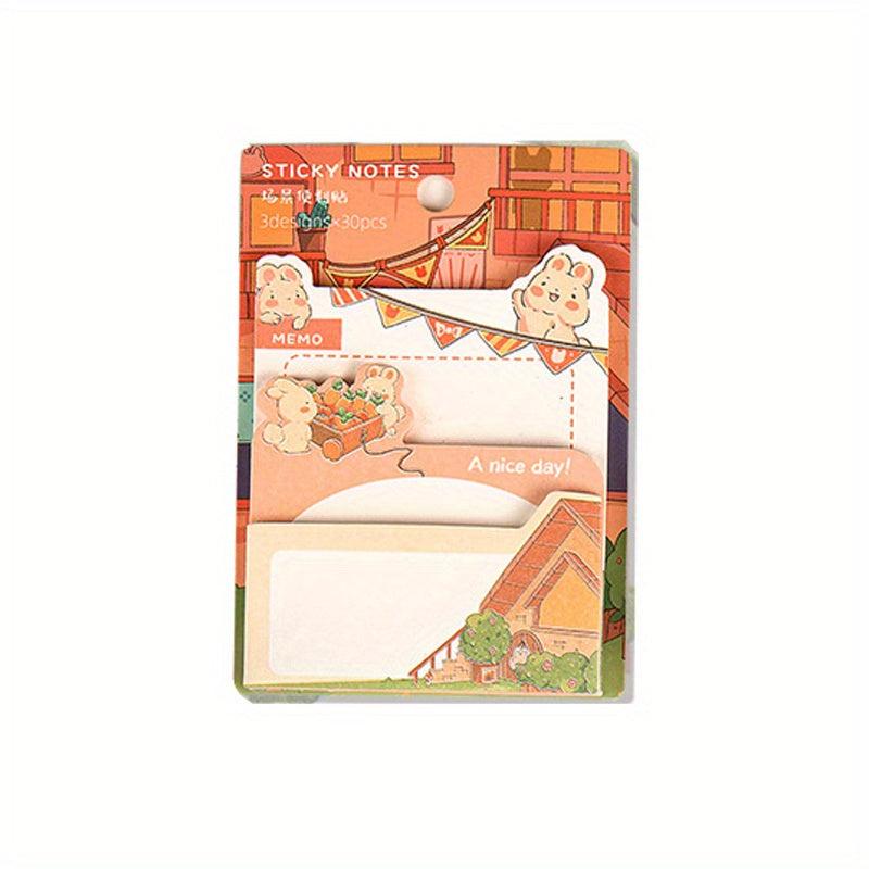90pcs Cartoon Rabbit Sticky Notes in 3 Sizes for Office and Learning