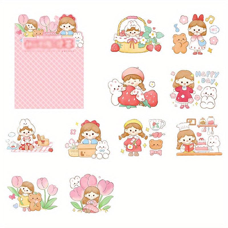 100pcs Cartoon Girl Series Paper Pack DIY Stickers