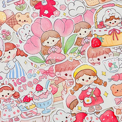 100pcs Cartoon Girl Series Paper Pack DIY Stickers