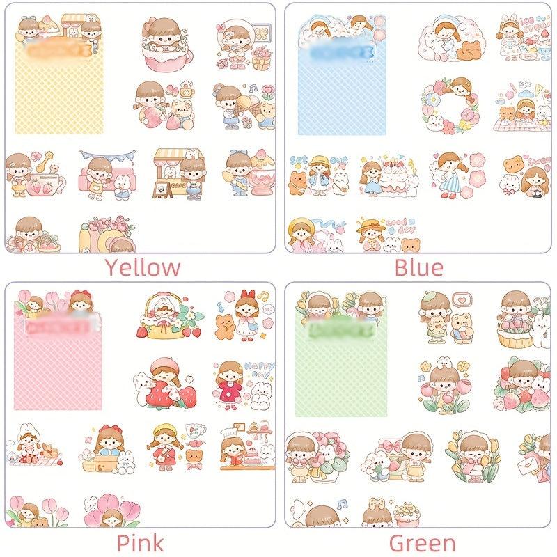 100pcs Cartoon Girl Series Paper Pack DIY Stickers