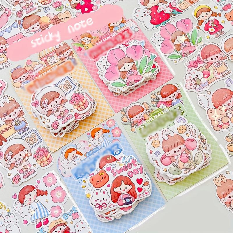 100pcs Cartoon Girl Series Paper Pack DIY Stickers