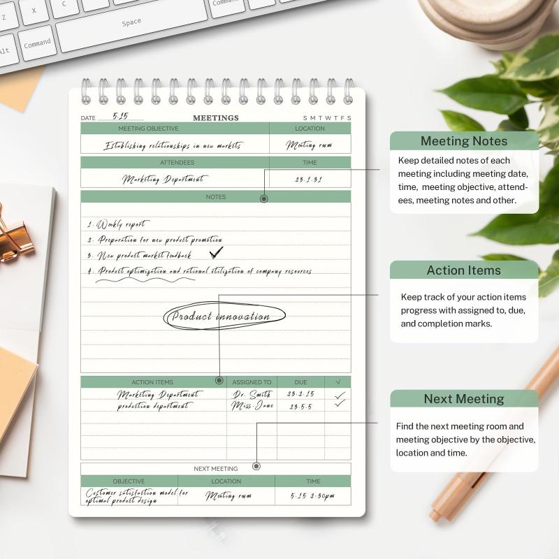 Meeting Notes Notepad - Action Items Tracking - Spiral Bound - Undated Tear Off