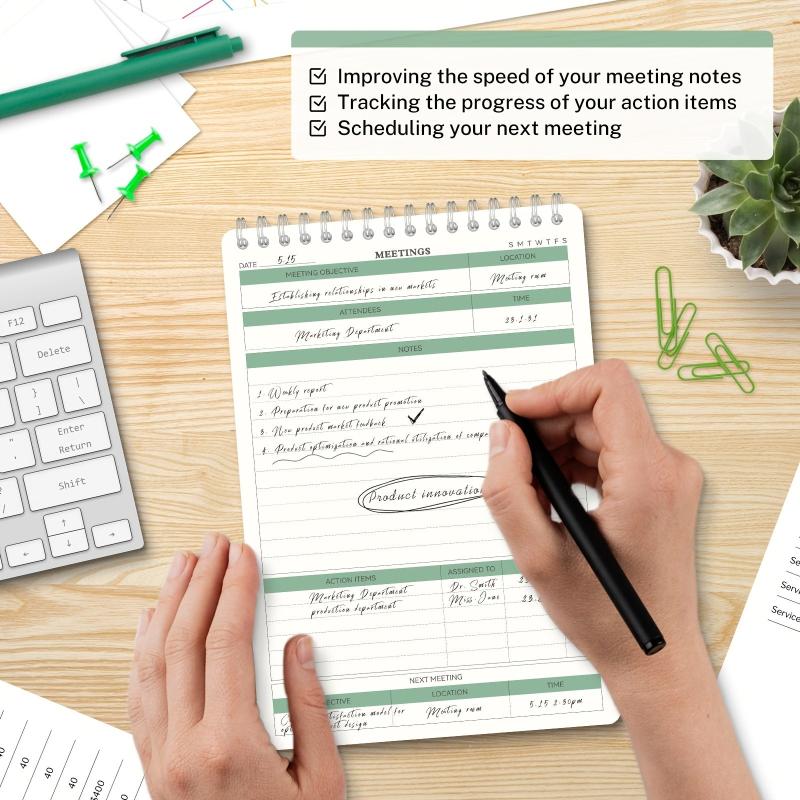 Meeting Notes Notepad - Action Items Tracking - Spiral Bound - Undated Tear Off