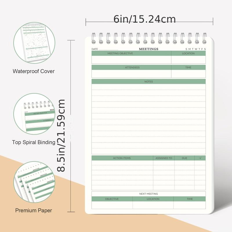 Meeting Notes Notepad - Action Items Tracking - Spiral Bound - Undated Tear Off