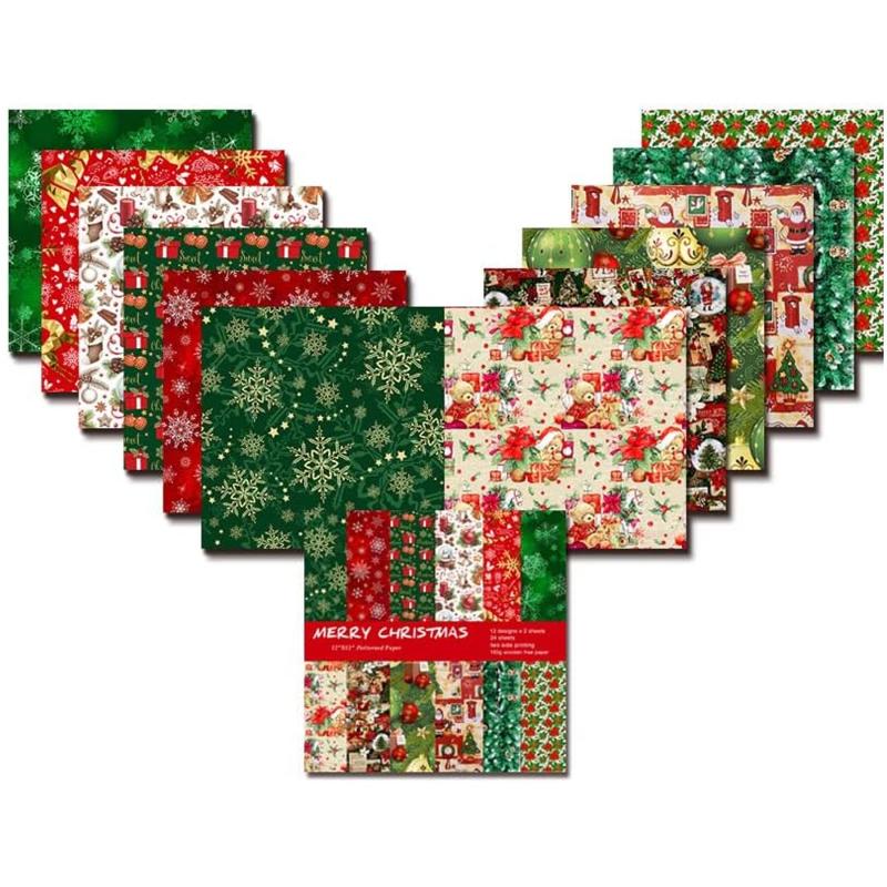 24pcs DIY Vintage Christmas Journal Material Paper Patterned Paper