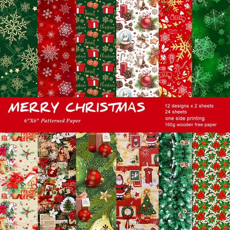 24pcs DIY Vintage Christmas Journal Material Paper Patterned Paper