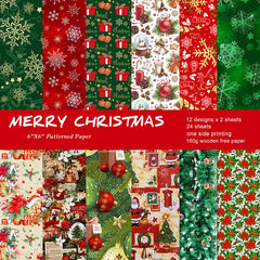 24pcs DIY Vintage Christmas Journal Material Paper Patterned Paper