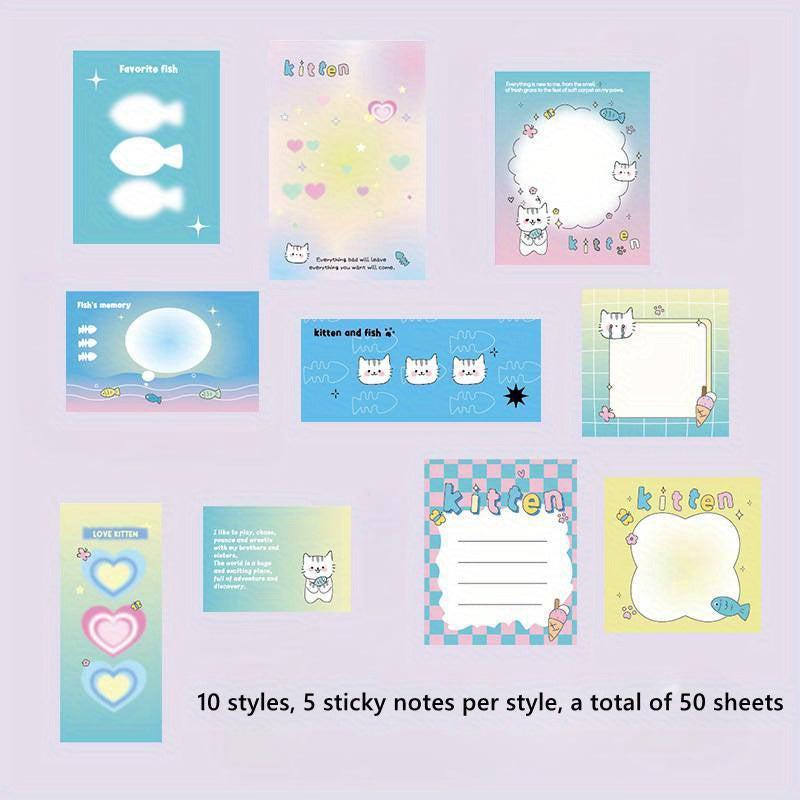 50pcs Cartoon Sticky Notes Paper Tearable Non sticky Journal Material