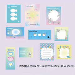50pcs Cartoon Sticky Notes Paper Tearable Non sticky Journal Material