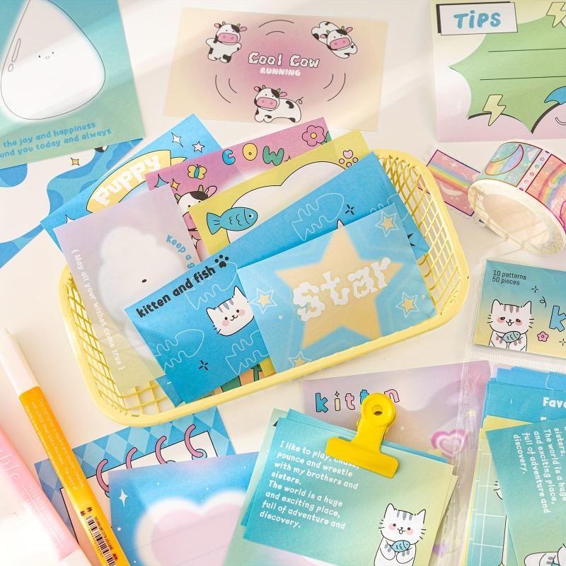 50pcs Cartoon Sticky Notes Paper Tearable Non sticky Journal Material