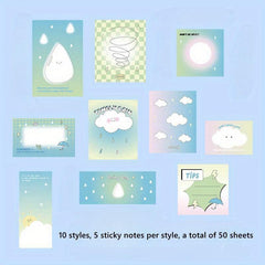 50pcs Cartoon Sticky Notes Paper Tearable Non sticky Journal Material
