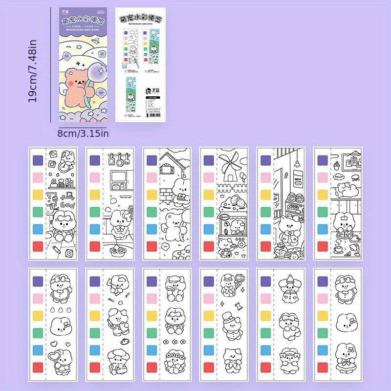 12 Pages Animal Watercolor Coloring Memo Book Hand-painted Message Card