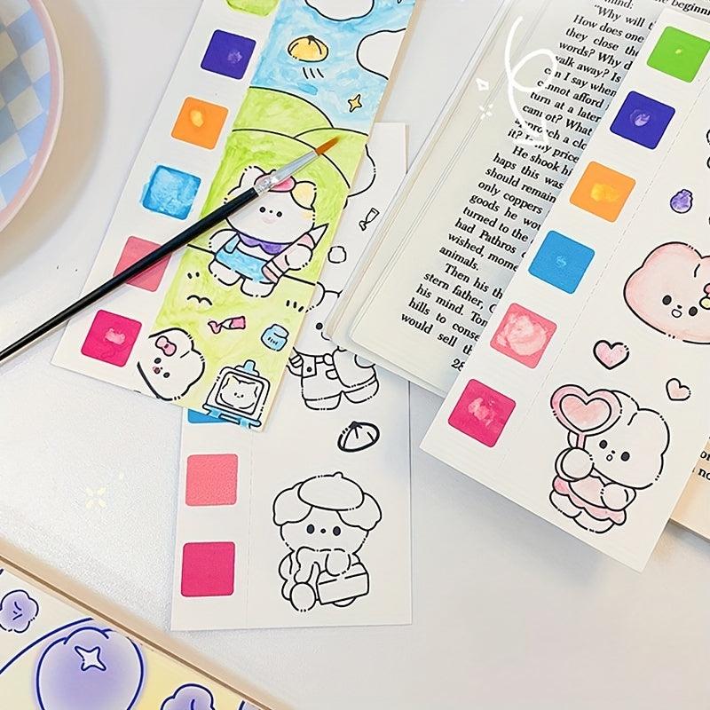 12 Pages Animal Watercolor Coloring Memo Book Hand-painted Message Card