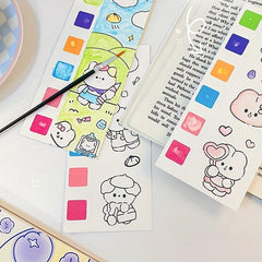 12 Pages Animal Watercolor Coloring Memo Book Hand-painted Message Card